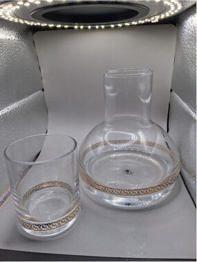 Bombay Made in Poland Tumble Up 2 Piece Bedside Carafe with Cup Gold Banded